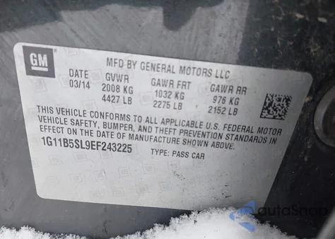 2014 Chevrolet Malibu 1Ls z USA, uszkodzony, nr VIN 1G11B5SL9EF243225